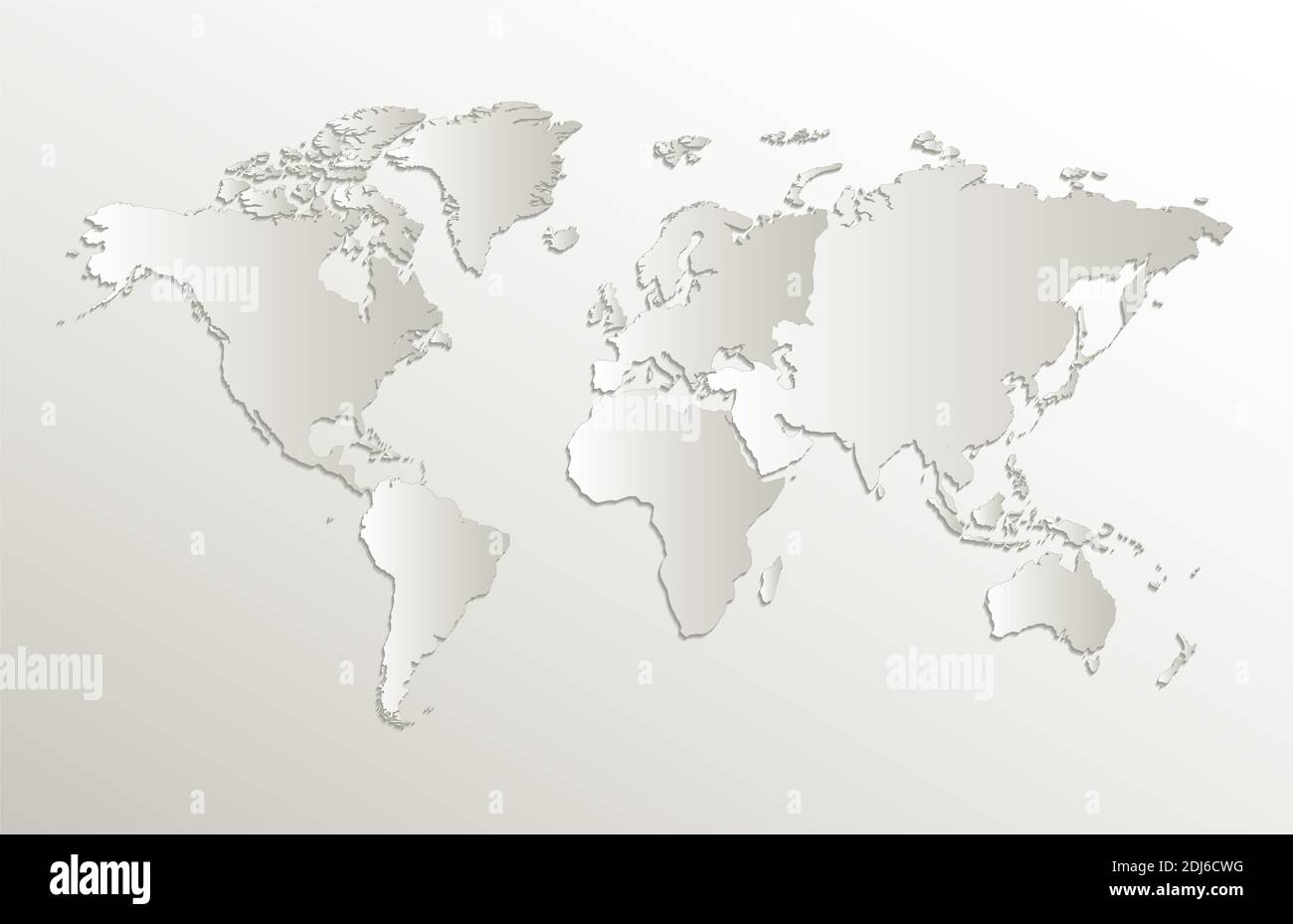 Mappa dei continenti del mondo, continente separato, carta da carte 3D naturale vuoto Foto Stock