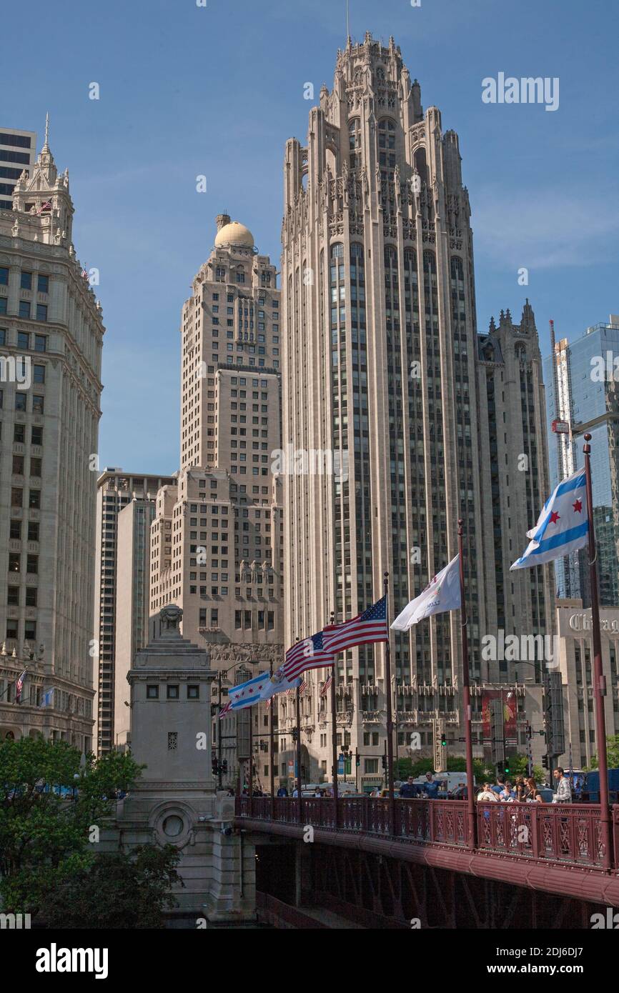Edificio del Chicago Tribune Chicago, Illinois, USA Foto Stock