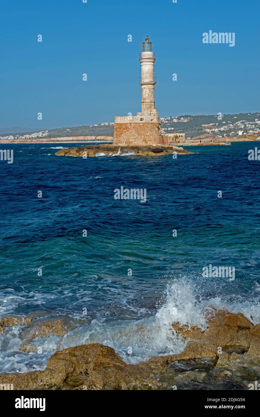 Leuchtturm, Chania, Kreta, Griechenland Foto Stock