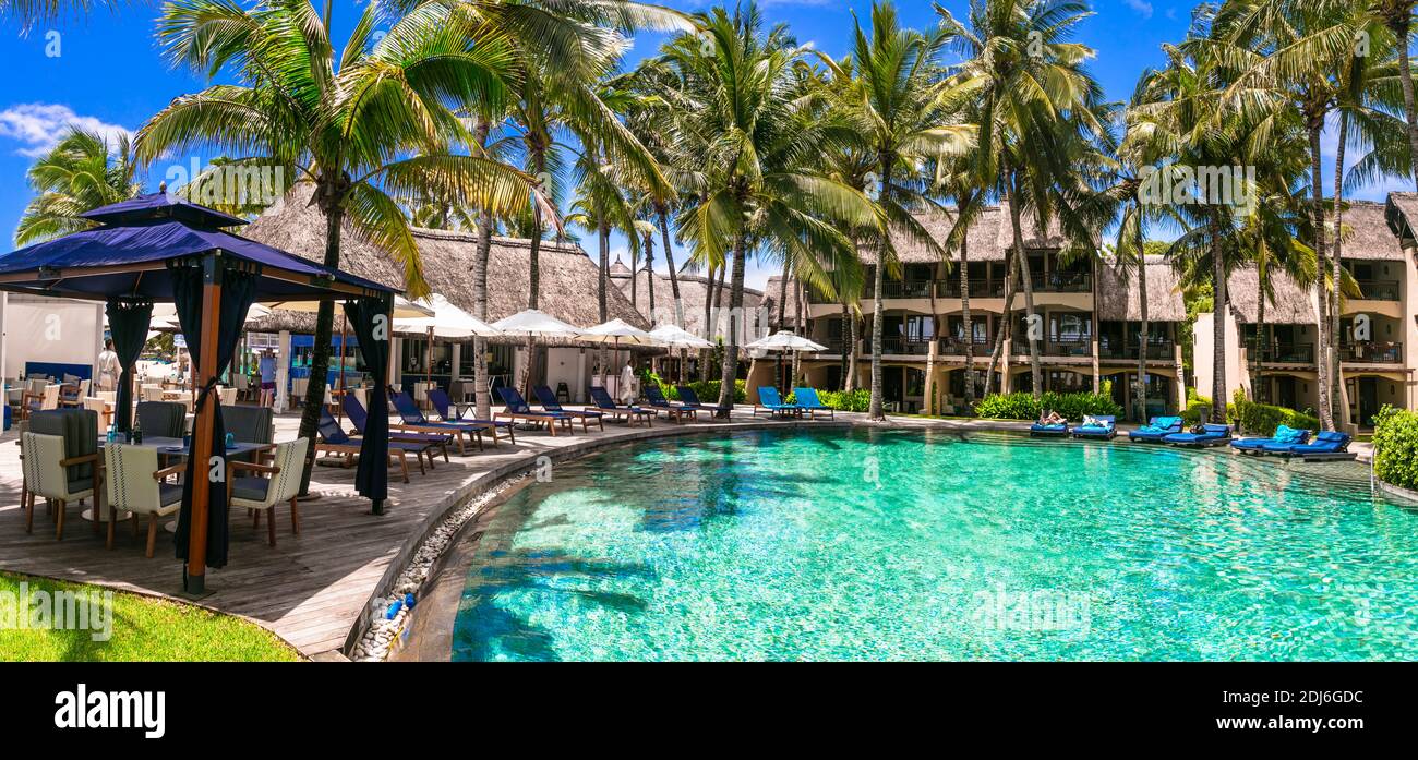 Vacanza tropicale. Constance Belle Mare Plage - resort 5 stelle di lusso sull'isola di Mauritius. Jan 2020 Foto Stock