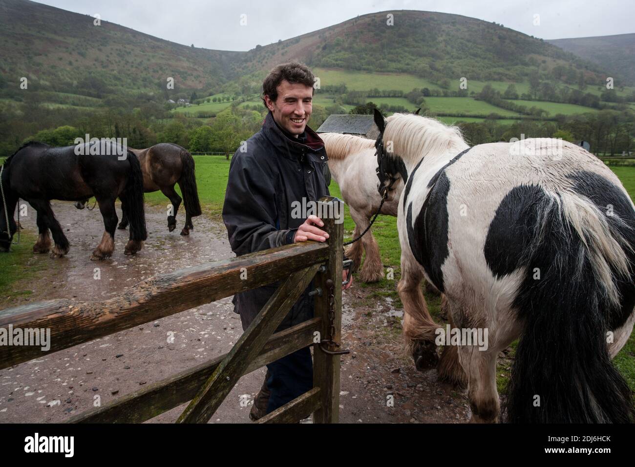Equitazione Adventure Farm nella zona delle Black Mountains del Brecon Beacons National Park, Monmouthshire, Galles sud-orientale: Foto Stock