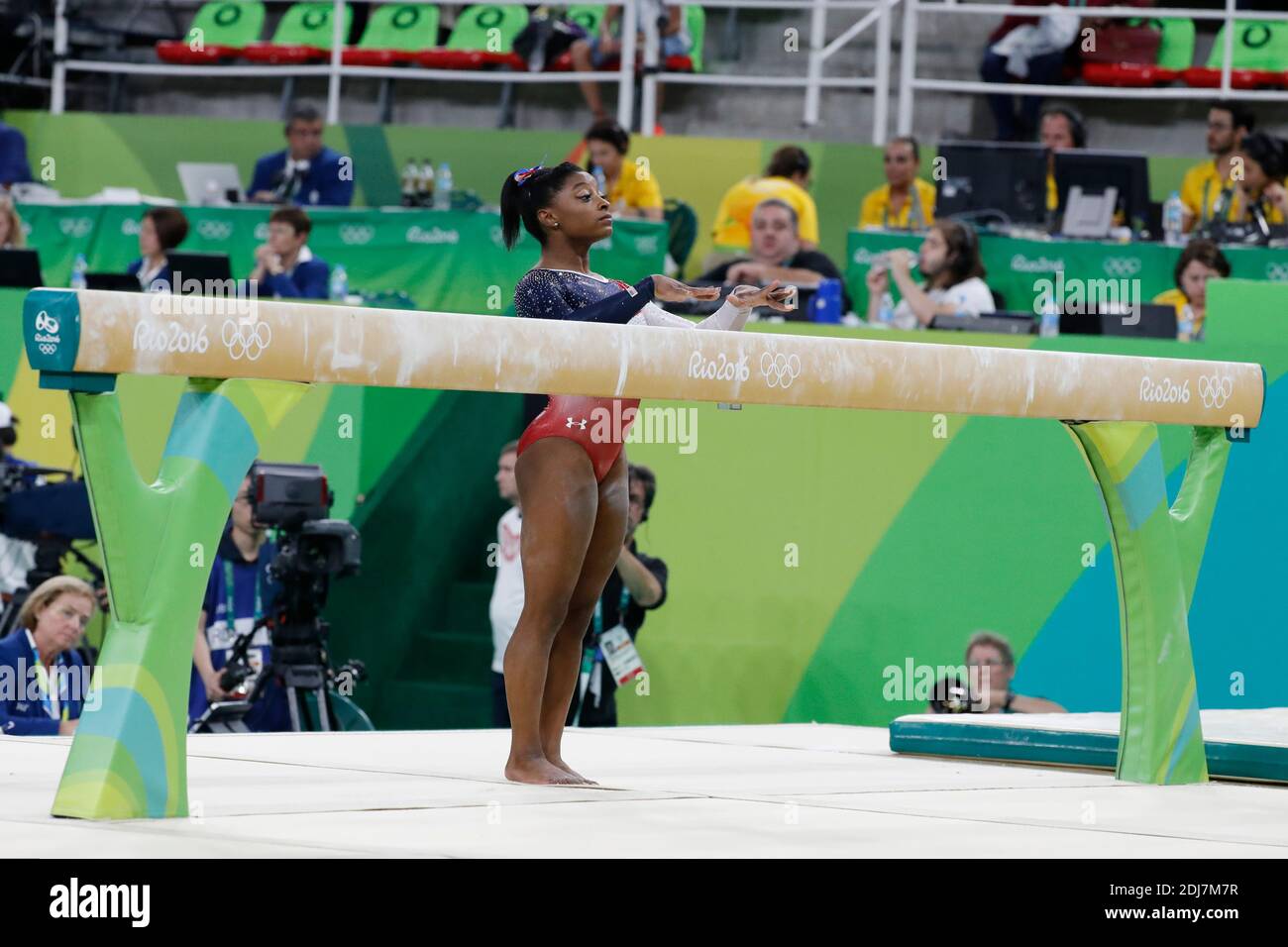 USA's Simone Biles la superstar della squadra femminile statunitense di ginnastica che ha vinto l'evento della squadra femminile di ginnastica artistica a Rio Olympic Arena, Rio, Brasile, il 9 agosto 2016. Foto di Henri Szwarc/ABACAPRESS.COM Foto Stock