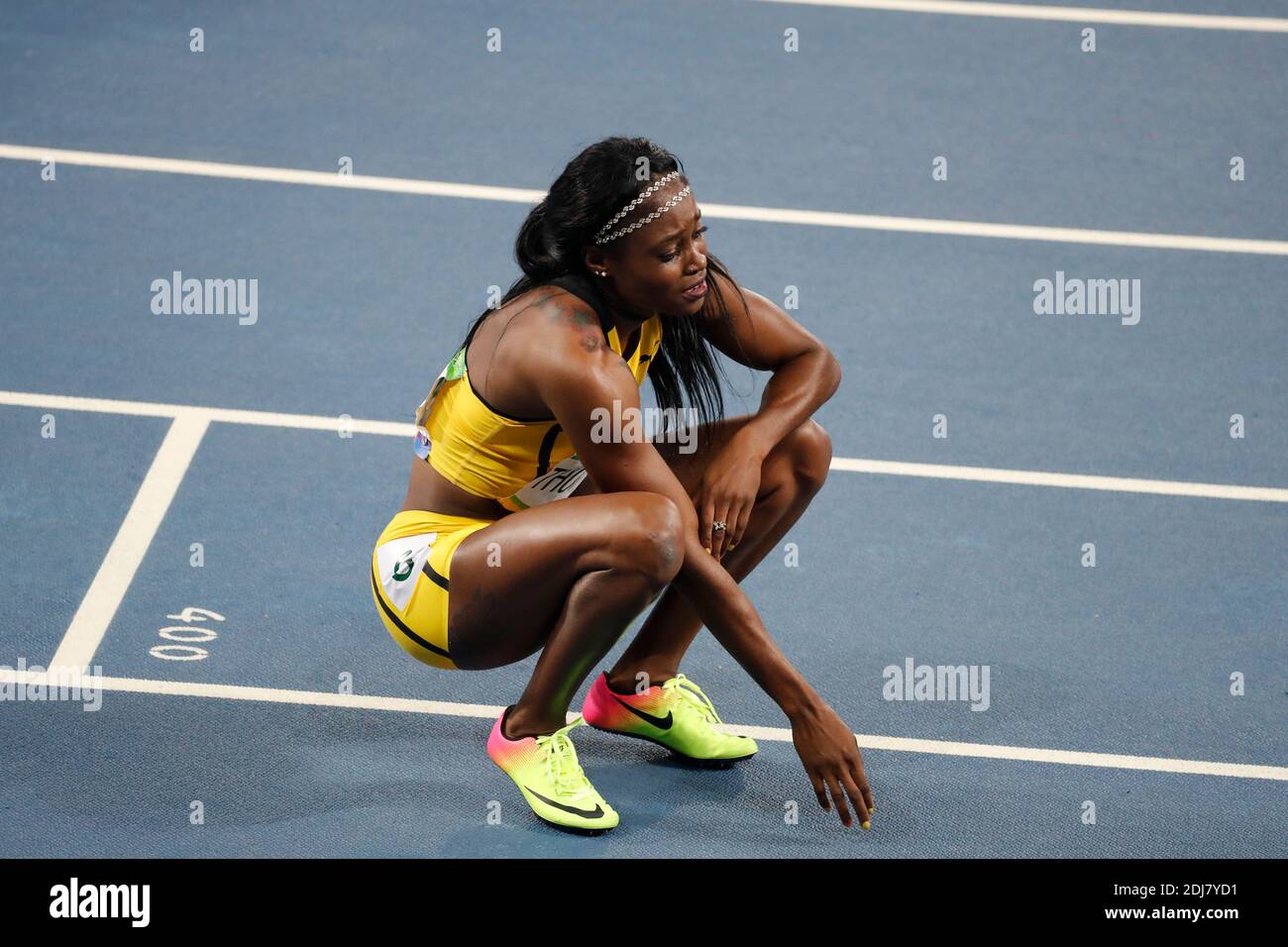 Elaine Thompson della Giamaica ha vinto la medaglia d'oro nell'evento finale femminile di 200m con Dafne Schippers dei Paesi Bassi che ha vinto la medaglia d'argento nello Stadio Olimpico di Rio, Brasile, il 17 agosto 2016. Foto di Henri Szwarc/ABACAPRESS.COM Foto Stock