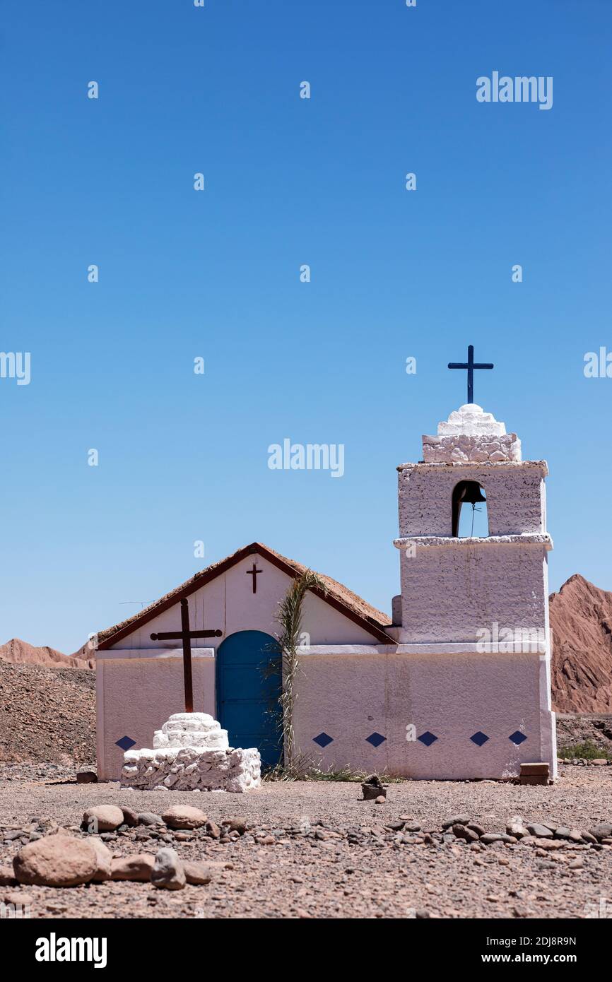 La piccola Capilla de San Isidro, Catarpe, Antofagasta Regione, Cile. Foto Stock