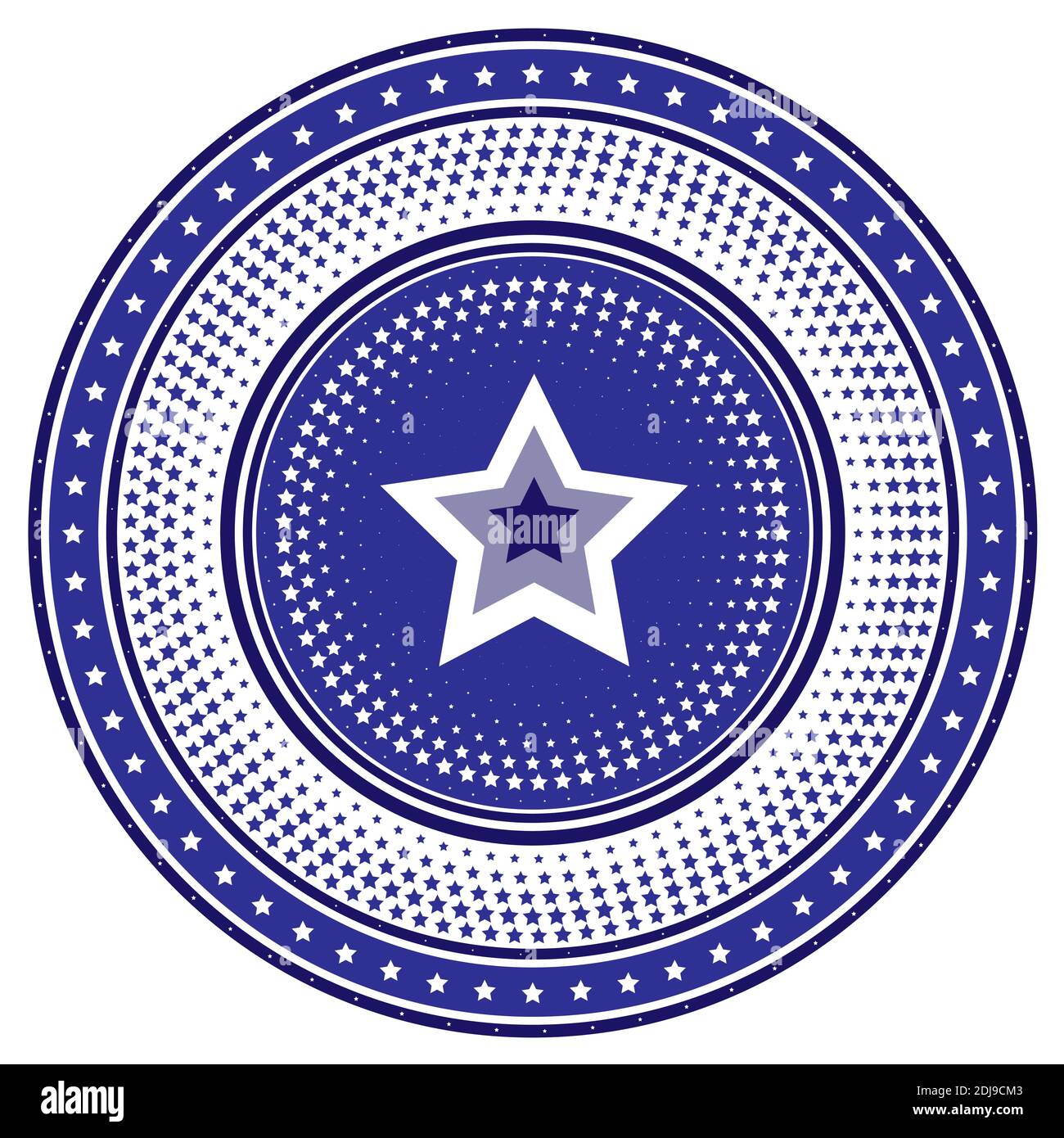 Matrice rotonda, timbro o chip con motivo a stella radiale blu, illustrazione vettoriale Illustrazione Vettoriale