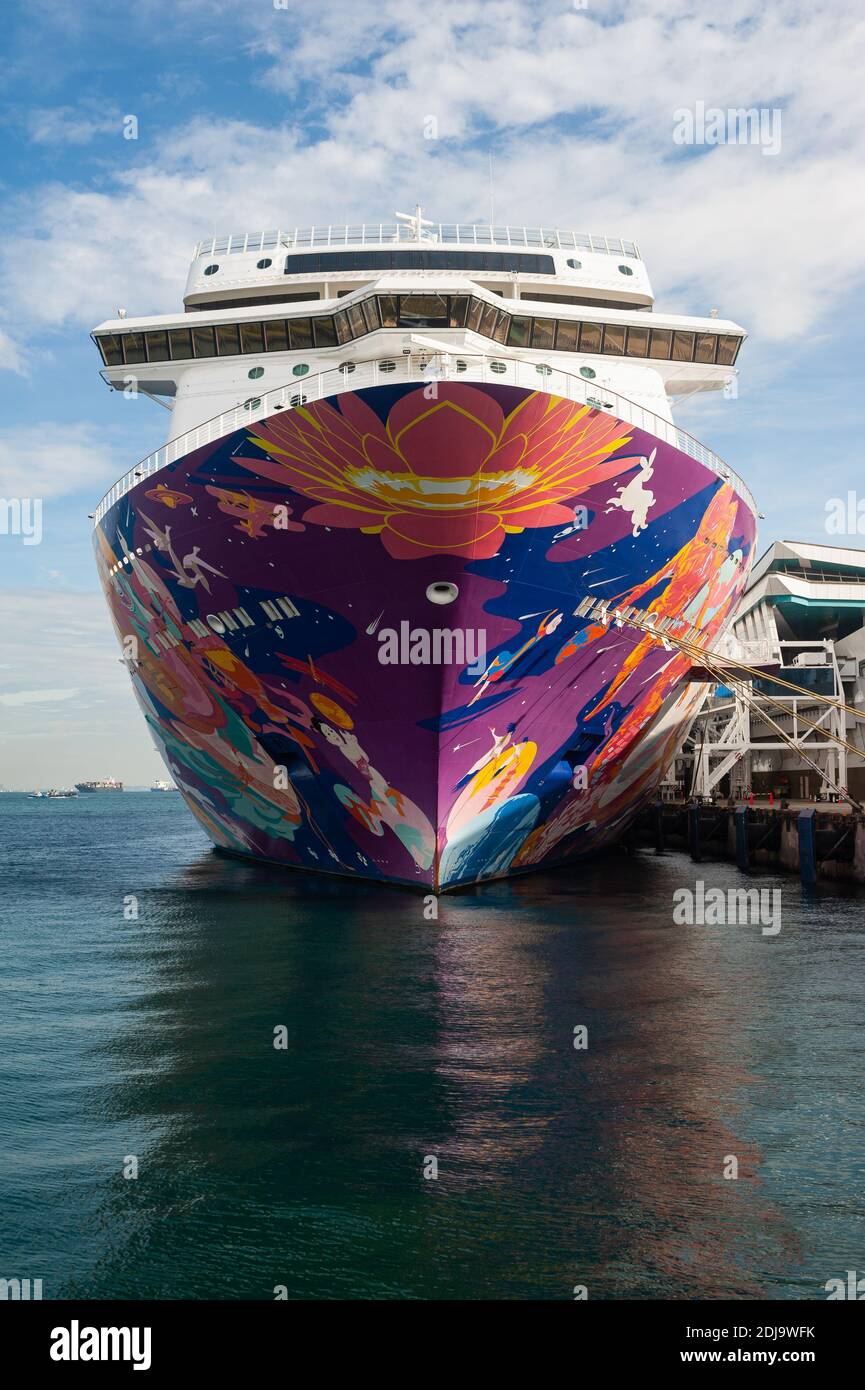 11.12.2020, Singapore, Repubblica di Singapore, Asia - la nave da crociera da sogno del mondo, dalle linee di crociera di Genting è ormeggiata al Centro di crociera di Marina Bay. Foto Stock