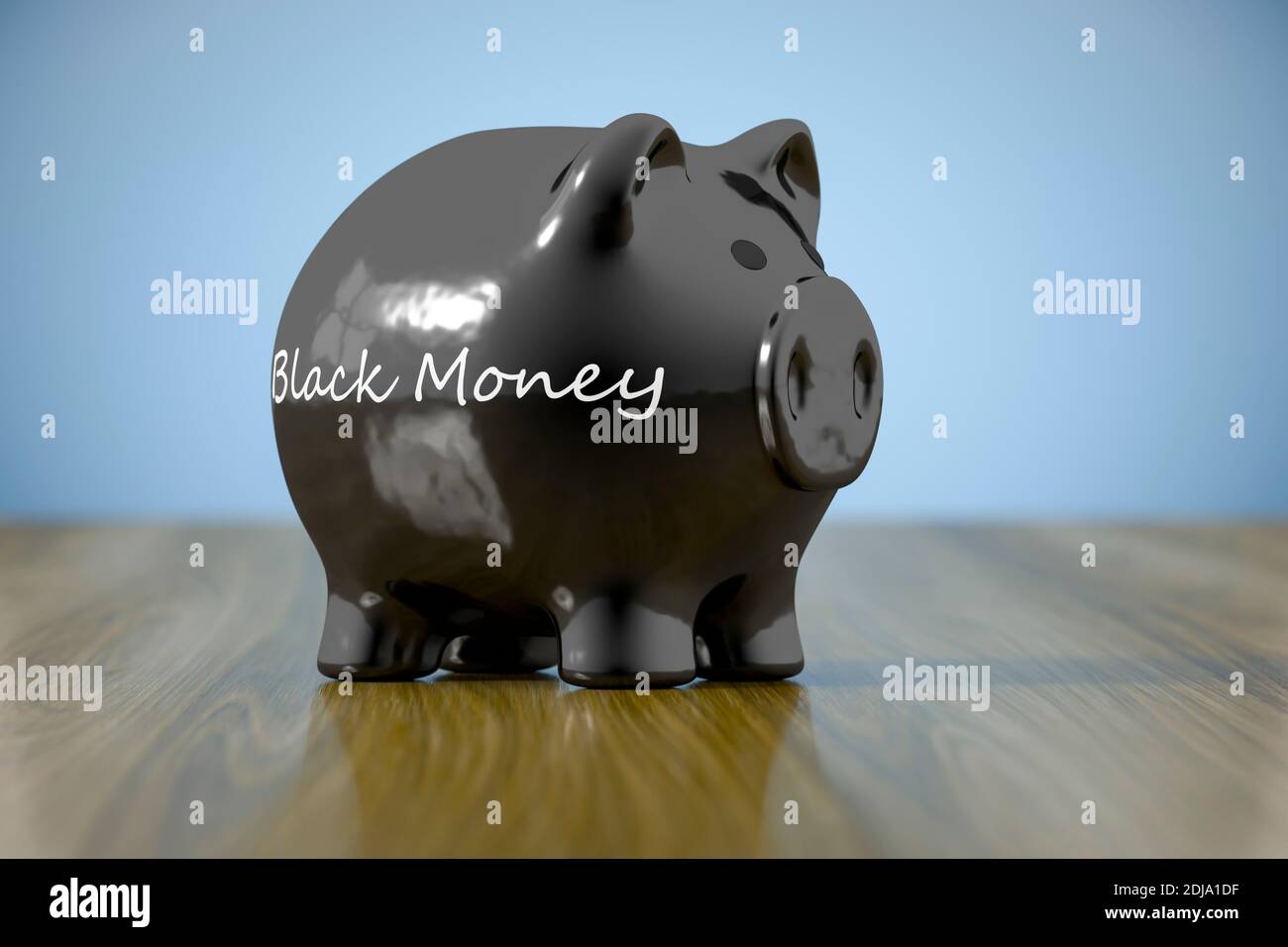 rendering 3d di una banca piggy con la parola denaro nero Foto Stock