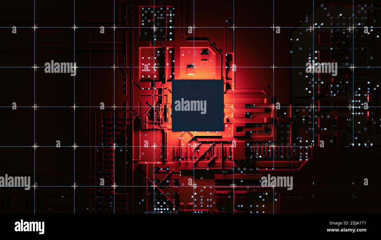 Concetto astratto dei processori per computer centrali. Illustrazione 3D Foto Stock