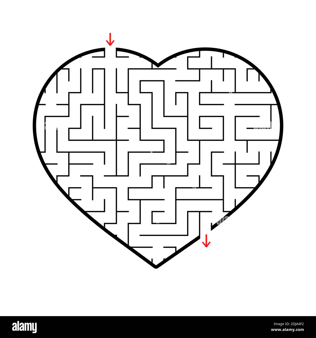 Cuore labirinto. Semplice immagine vettoriale piatta isolata su sfondo bianco. Un interessante gioco per bambini e adolescenti Illustrazione Vettoriale