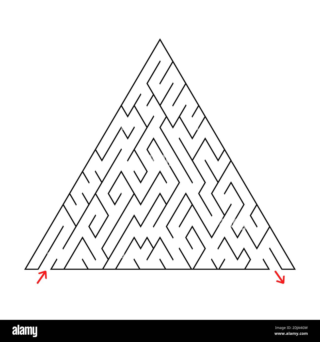 Labirinto triangolare con un ingresso e un'uscita. Semplice illustrazione vettoriale piatta isolata su sfondo bianco Illustrazione Vettoriale