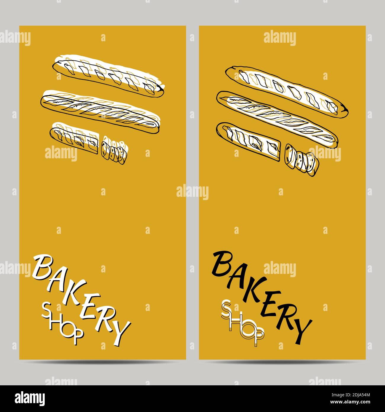 Set di poster da forno disegnati a mano con baguette. Design elemento di schizzo per menu cafè, bistrot, ristorante, panetteria e confezionamento. Illustratio vettoriale Illustrazione Vettoriale