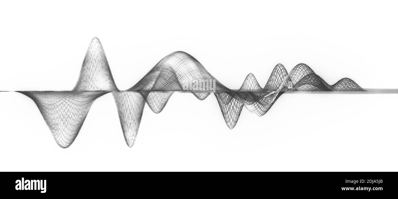 Struttura a griglia a reticolo nero astratto, sfondo virtuale, tecnologia digitale, concetto di scienza o dati, sfondo bianco, onde sonore, audio Foto Stock