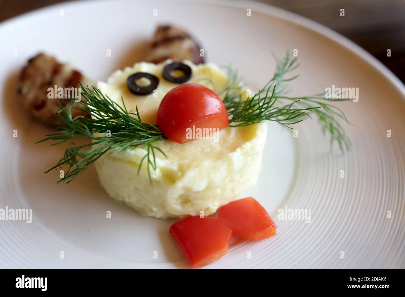 Piatto con cotolette e purè di patate nel ristorante Foto Stock