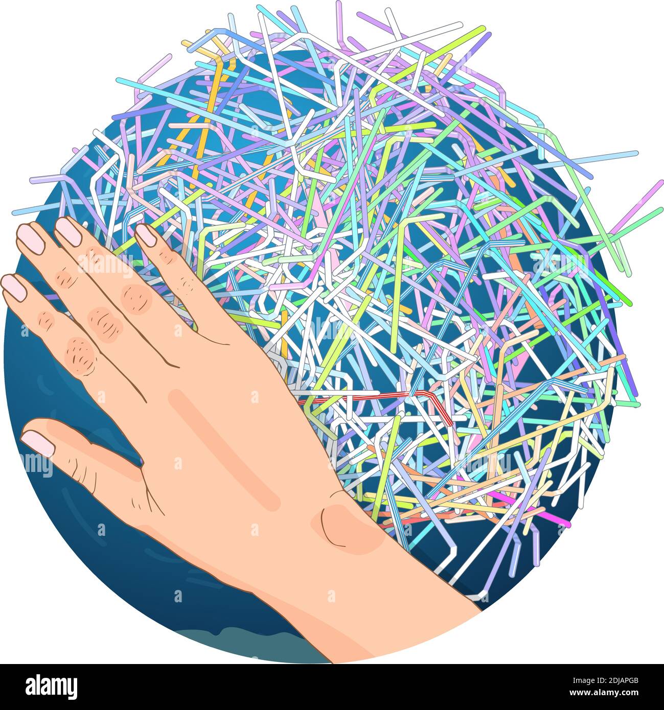 Il rifiuto di cannucce monouso in plastica. I problemi con lo smaltimento dei rifiuti chimici. Dire no alle cannucce in plastica, illustrazione vettoriale. Illustrazione Vettoriale