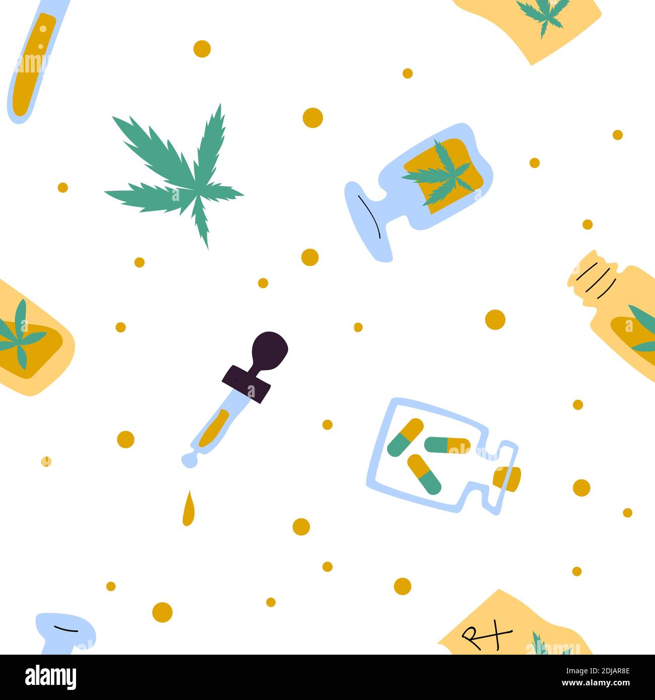 Schema vettoriale senza giunture di cannabis medica su bianco Illustrazione Vettoriale
