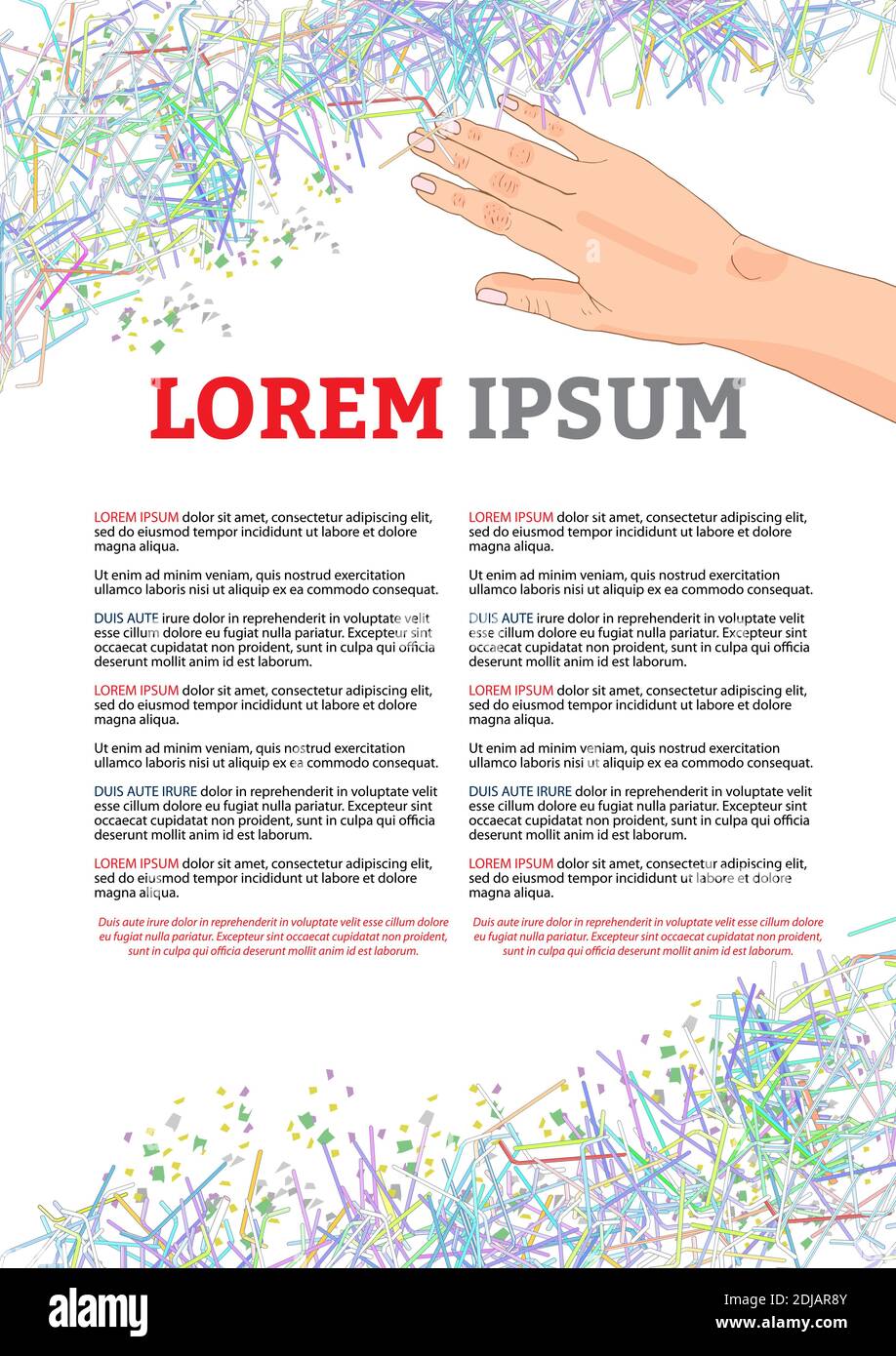 Il rifiuto di cannucce monouso in plastica. I problemi con lo smaltimento dei rifiuti chimici. Interrompere l'uso di cannucce in plastica, arrestare l'inquinamento della plastica, fare Illustrazione Vettoriale