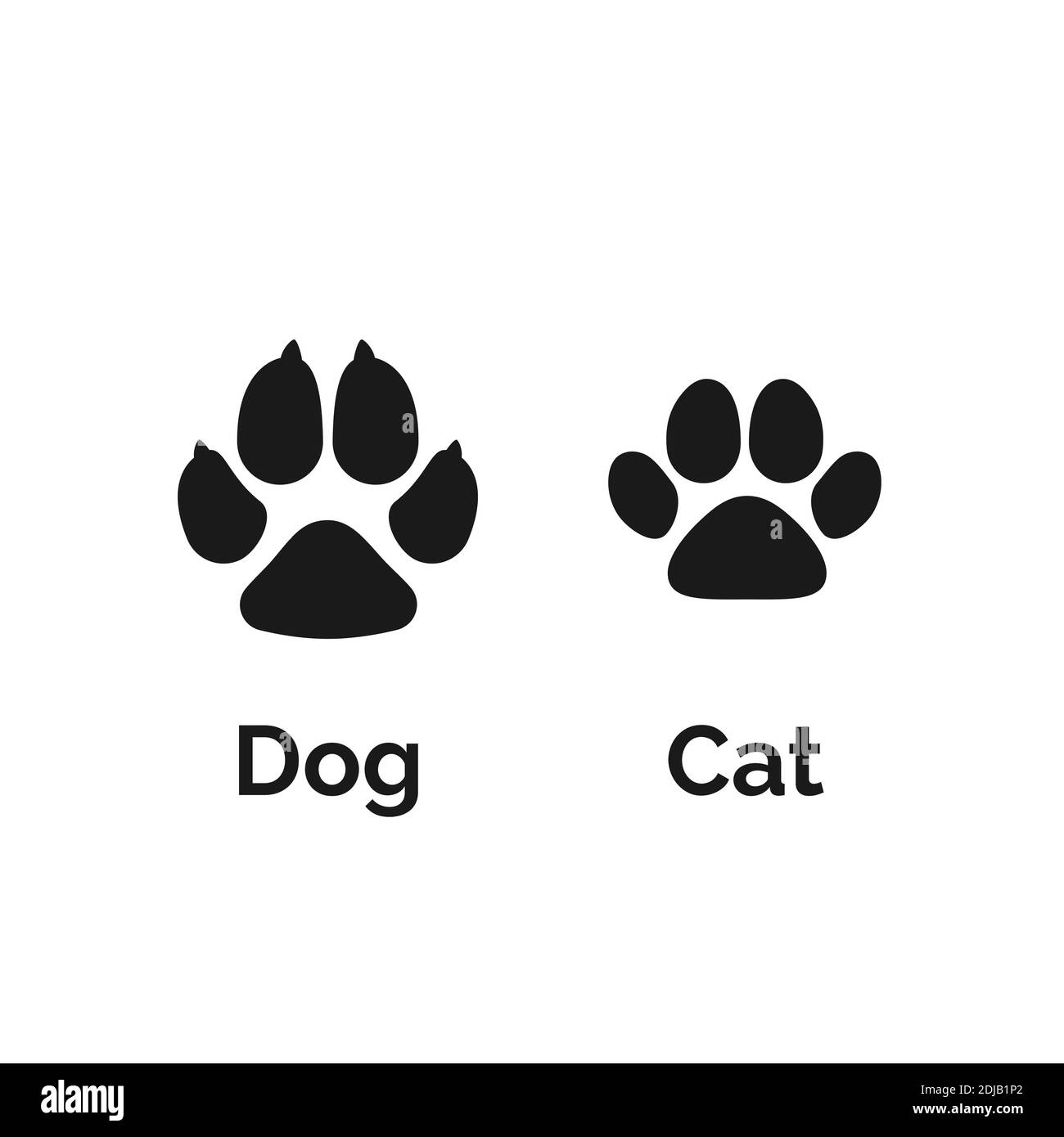 Cat e Dog Black Paw Print. Animali domestici Paw Silhouette. Illustrazione vettoriale Illustrazione Vettoriale