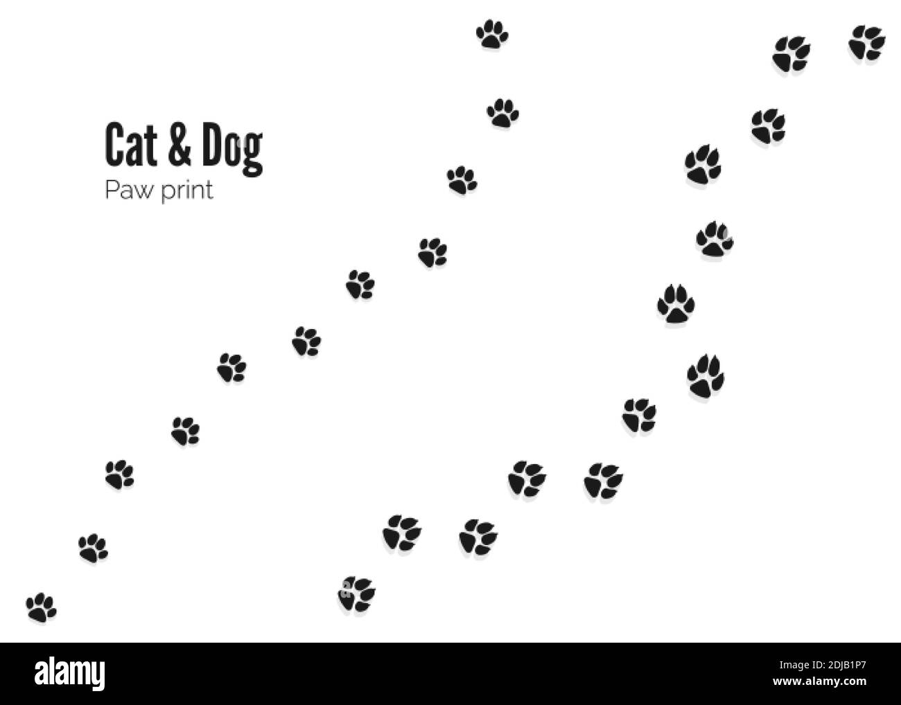 Stampa Cat e Dog Paw. Animali domestici o animali Paw Trail. Illustrazione vettoriale Illustrazione Vettoriale