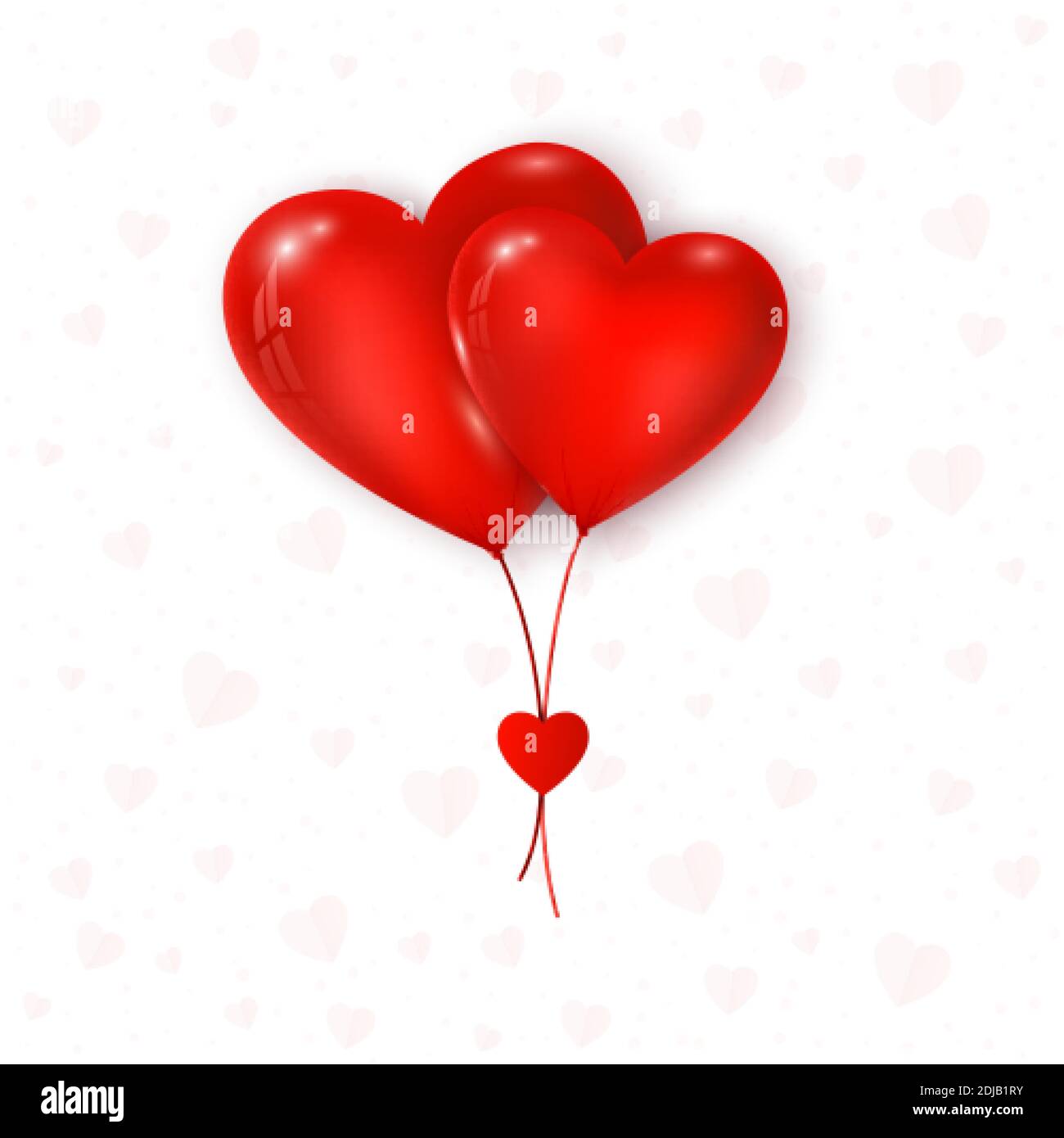 Biglietto d'auguri per San Valentino. Sia il mio San Valentino. Coppia palloncini d'aria colore rosso forma del cuore. Vettore Illustrazione Vettoriale
