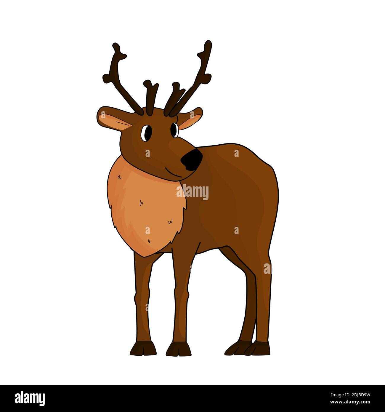 Isolato cute mano disegnata marrone cartoon cervi o caribù con antlers su sfondo bianco Illustrazione Vettoriale