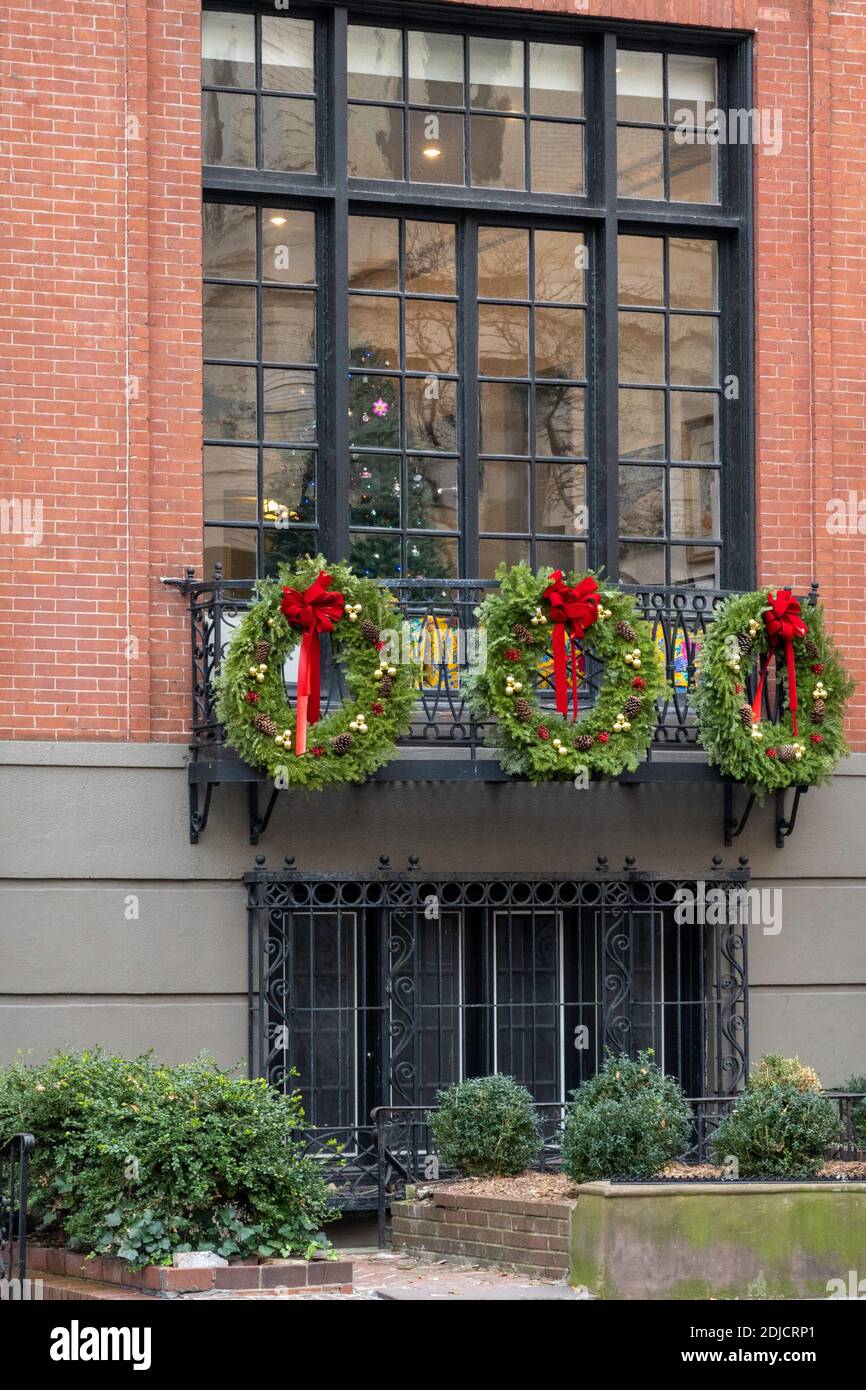 Stagione natalizia nel quartiere di Gramercy Park, New York City, USA Foto Stock