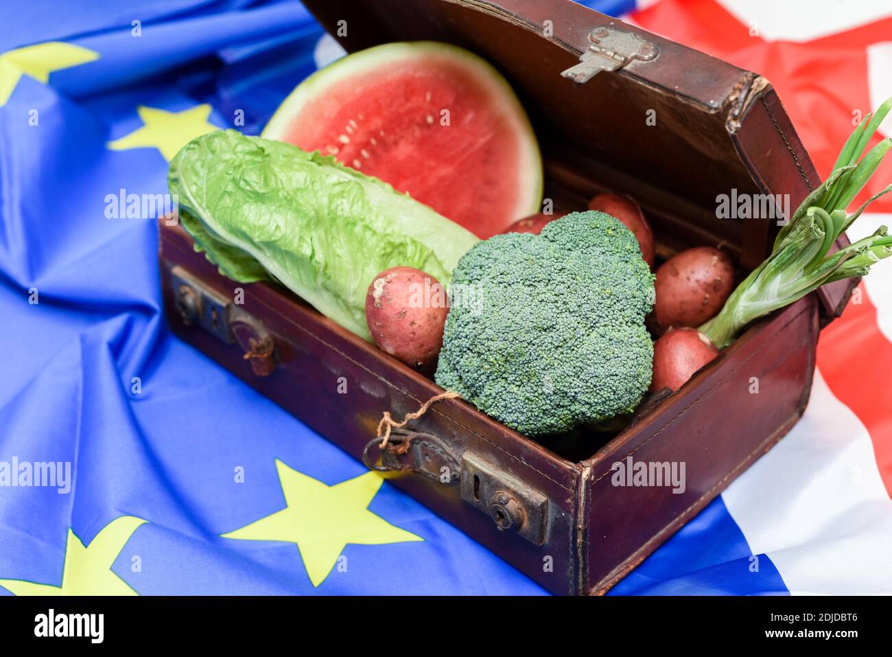 Concetto di importazione alimentare per le leggi brexit e la legislazione sull'importazione Prodotti alimentari dell'Unione europea Foto Stock