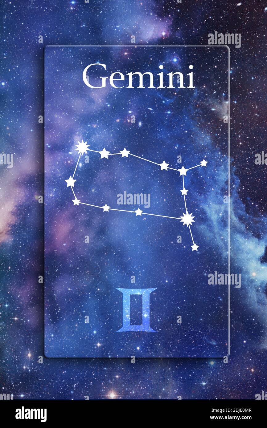 Astrologia simbolo e costellazione di segno zodiacale di Gemini Foto Stock