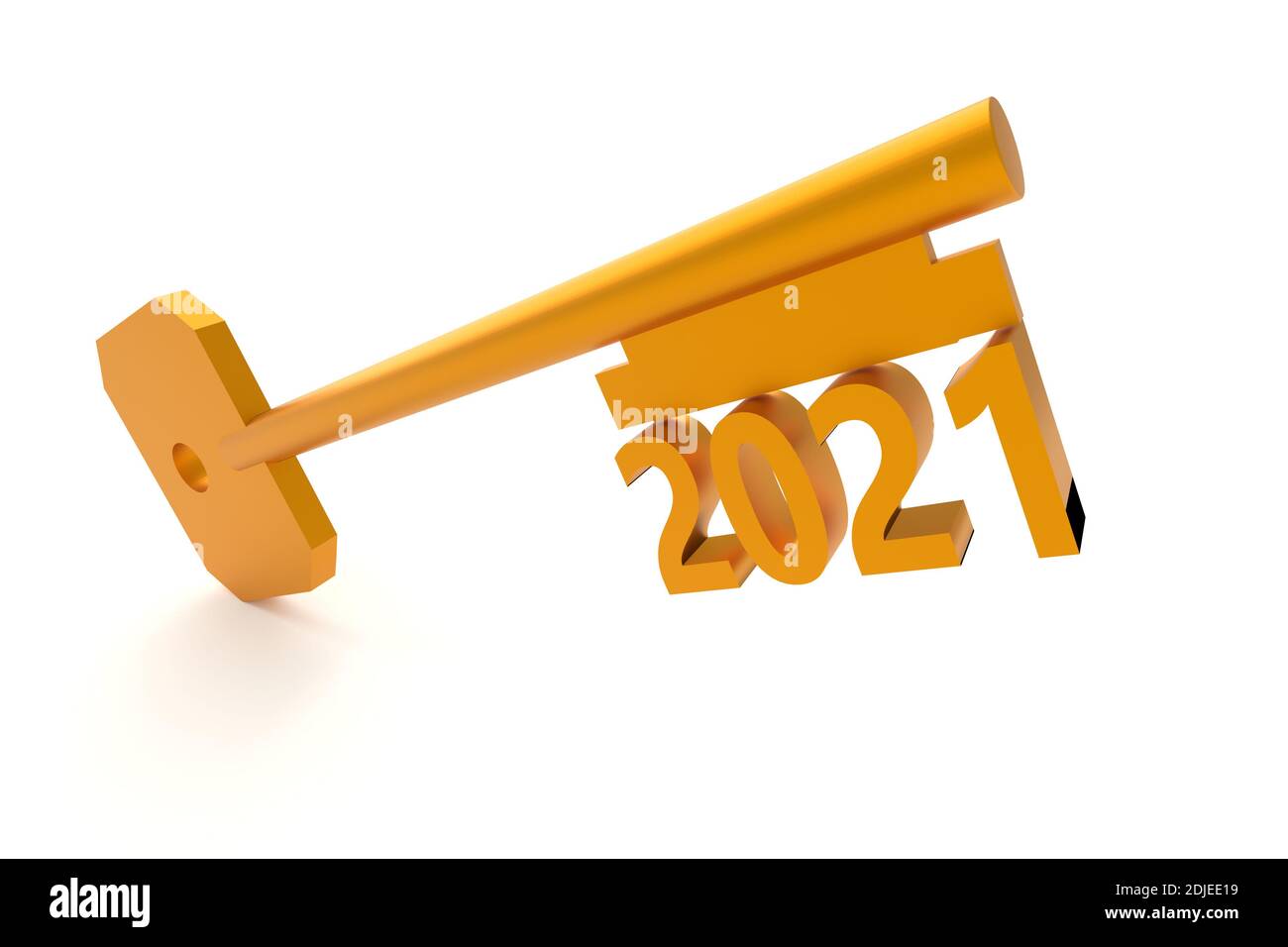 Chiave concettuale con il nuovo anno 2021 isolato su bianco. rendering 3d Foto Stock