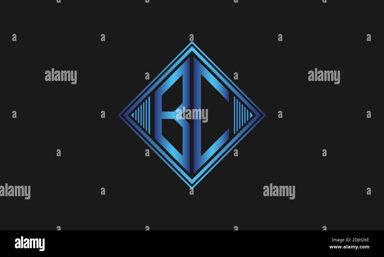Moderno trendy minimal monogramma BC CB B C a forma di quadrato marchi commerciali colore nero e blu iniziale basato lettera icona logo. Illustrazione Vettoriale