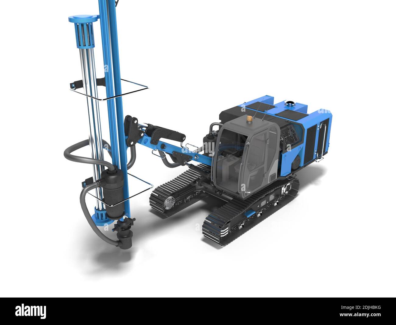 Macchine da costruzione di grandi dimensioni carro di perforazione rotativo con montaggio su cingolato isolato 3D rendering su sfondo bianco con ombra Foto Stock