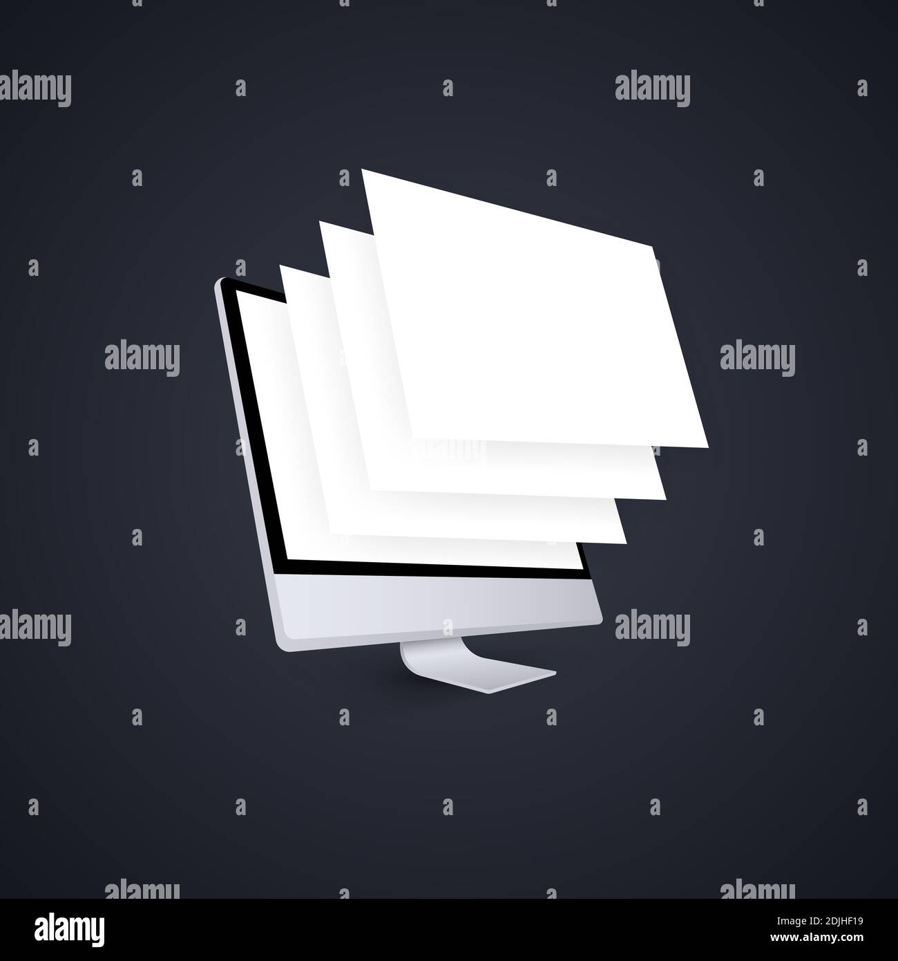 Mockup monitor computer con pagine wireframe vuote. Vista laterale in prospettiva del monitor. Monitor del computer con schermo vuoto. Concetto per mostrare il web Illustrazione Vettoriale