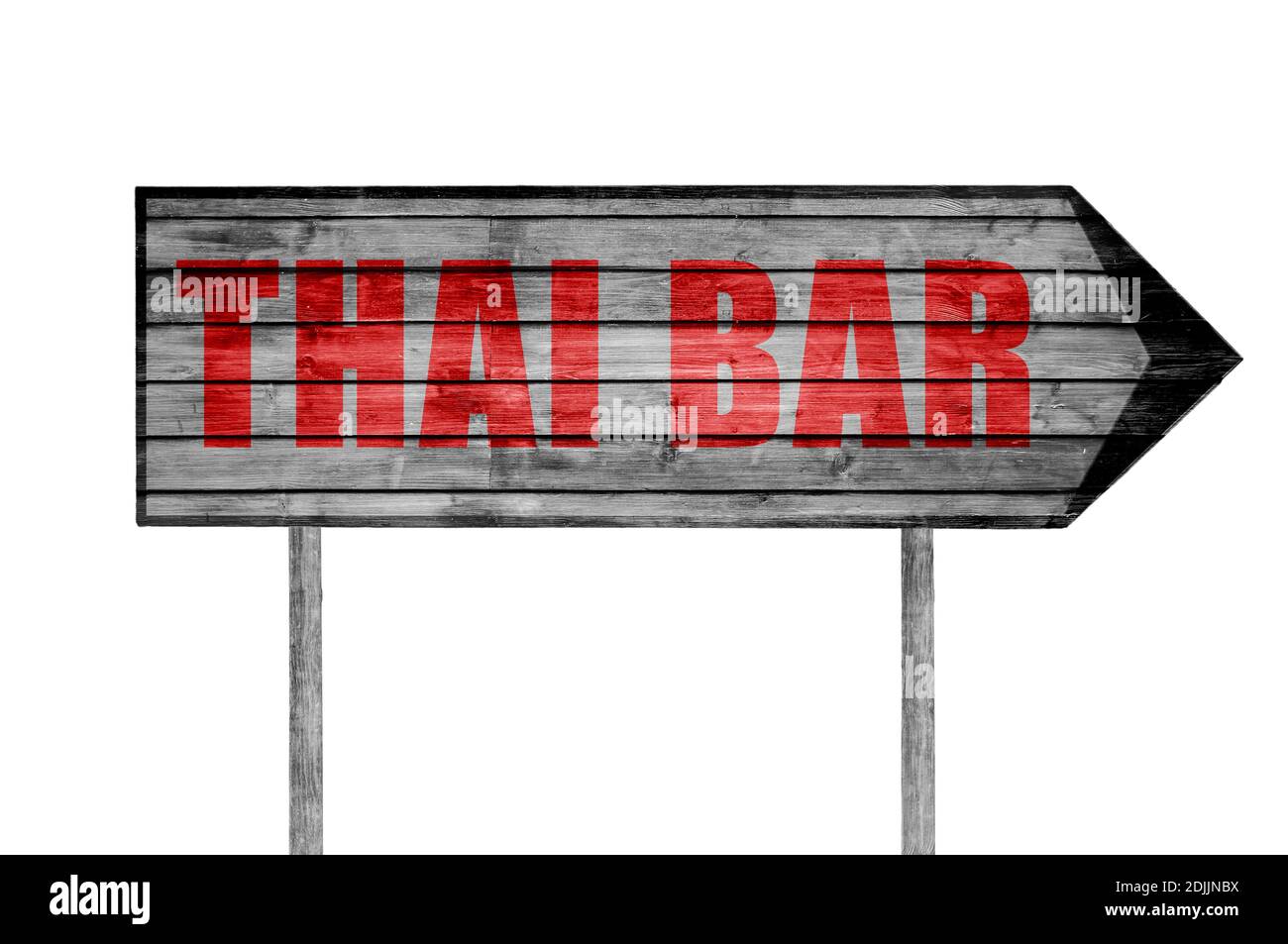 Red Thai Bar con cartello in legno sullo sfondo della spiaggia Foto Stock