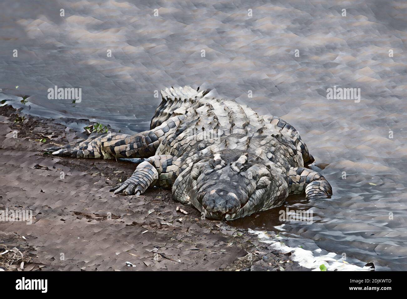 Africa, Kenya, Serengeti settentrionale pianure, Maasai Mara, fiume Mara. Coccodrillo del Nilo (Crocodylus niloticus) computer art. Foto Stock