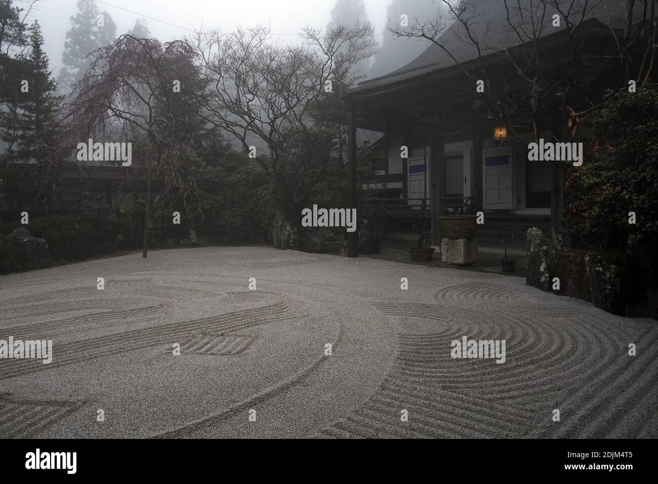 Giappone/prefettura di Wakayama/Koyasan/Giardino di roccia in nebbia mistica a Koyasan . Foto Stock