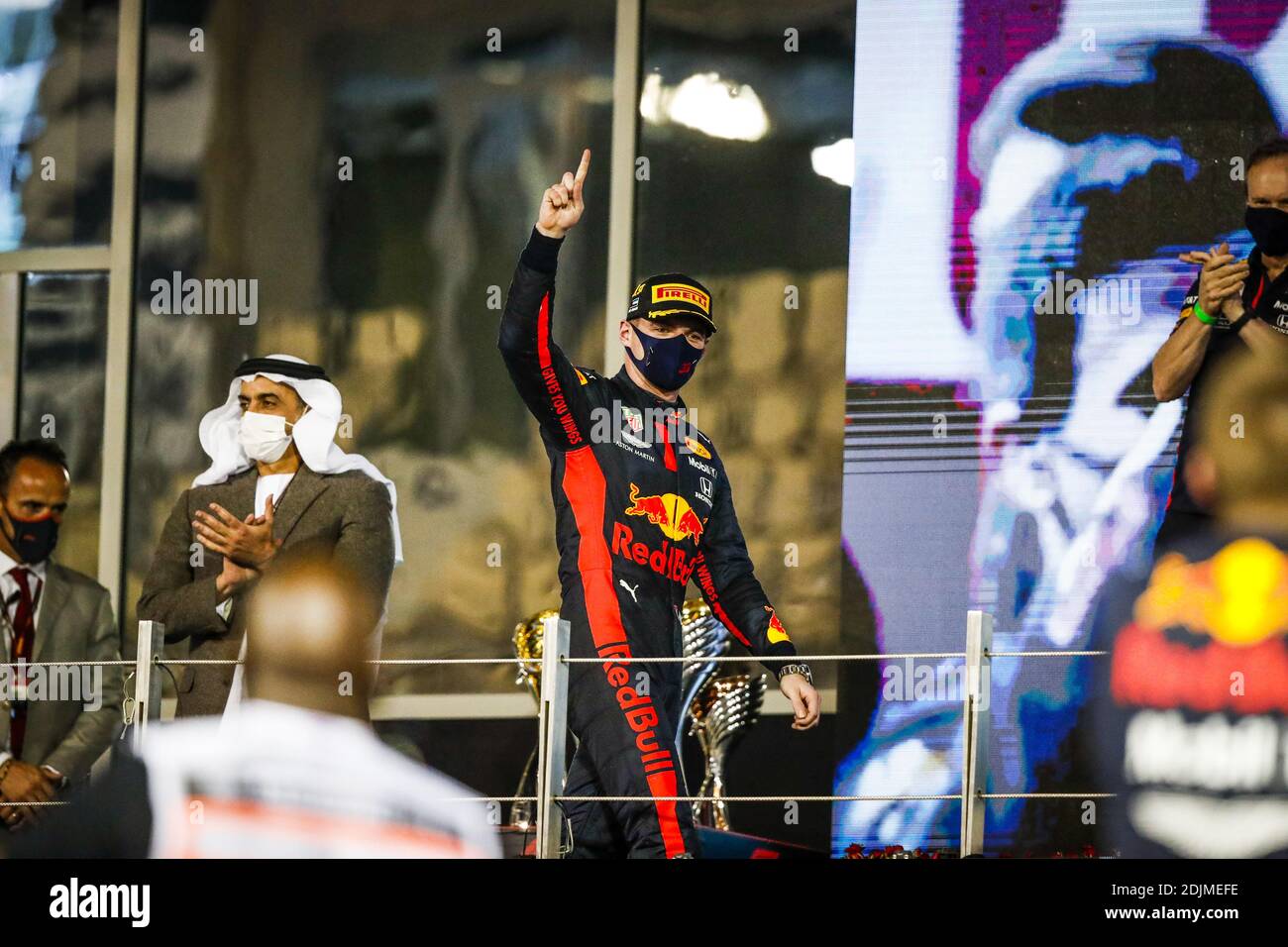 VERSTAPPEN Max (Ned), Aston Martin Red Bull Racing Honda RB16, podio ritratto durante la Formula 1 Etihad Airways Abu Dhabi G/LM Foto Stock