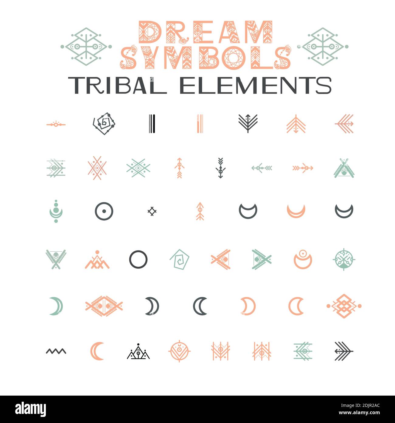 Alfabeto tribale e ornamenti. Lettere e simboli in stile etnico geometrico. Aztec e nativo americano tessuto stile. Illustrazione vettoriale Illustrazione Vettoriale