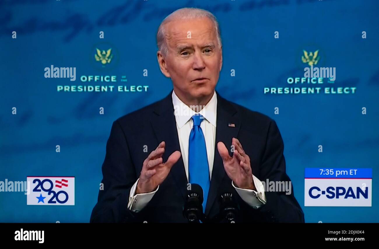 Dicembre 14., 2020, Wilmington, Delaware, USA - il presidente eletto JOE BIDEN fa commenti sulla vittoria del voto del collegio elettorale. Credit: C-Span/ZUMA Wire/Alamy Live News Foto Stock