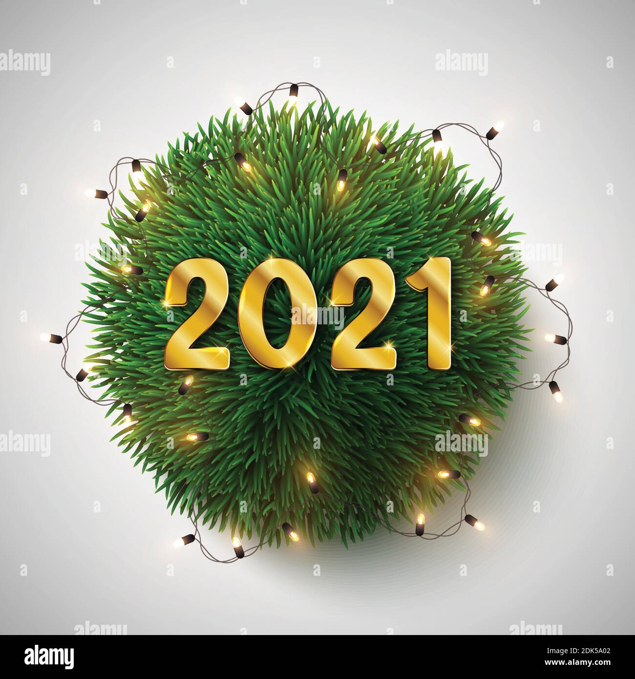 Buon segno di Natale, rami di abete a forma di palla, decorazione realistica di Capodanno 2021, illustrazione vettoriale Illustrazione Vettoriale