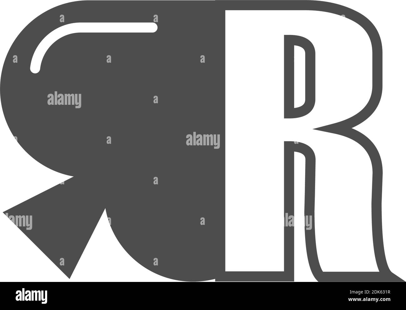 Logo lettera R combinato con il vettore di disegno dell'icona a forma di vanga Illustrazione Vettoriale