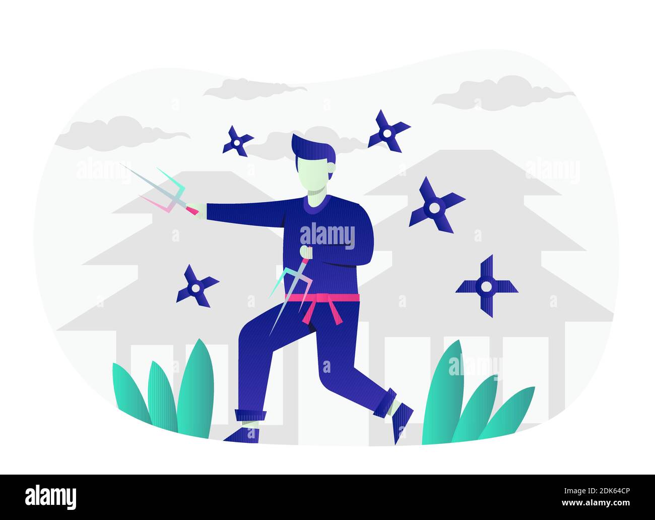 Grafica vettoriale Ninja Flat Design. Illustrazione Vettoriale