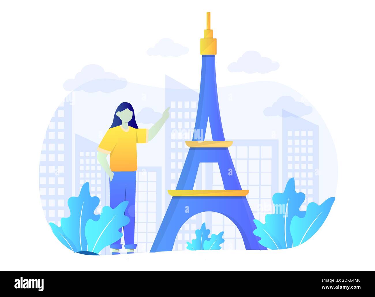 Grafica vettoriale a disegno piatto Landmark Torre Eiffel. Illustrazione Vettoriale