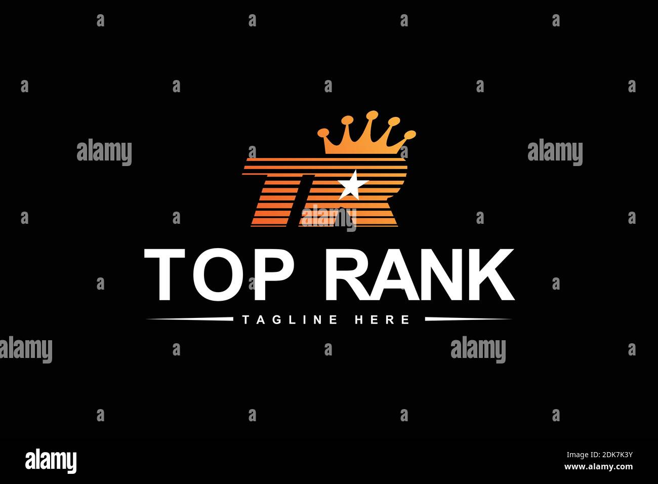 Top Rank o T R iniziale con il simbolo del logo della corona ispirazione per il design Illustrazione Vettoriale
