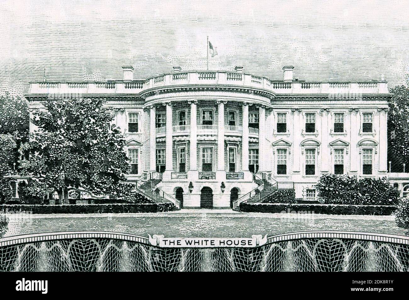 La Casa Bianca da vecchi dollari americani Foto Stock