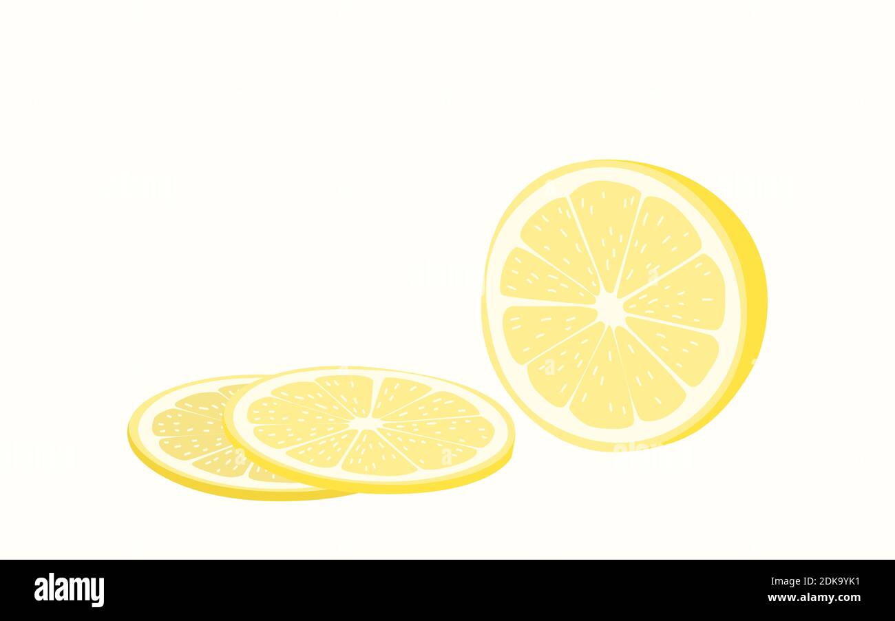 Limone giallo tagliato in due fette. Immagine piatta vettoriale isolata su sfondo bianco. Illustrazione Vettoriale