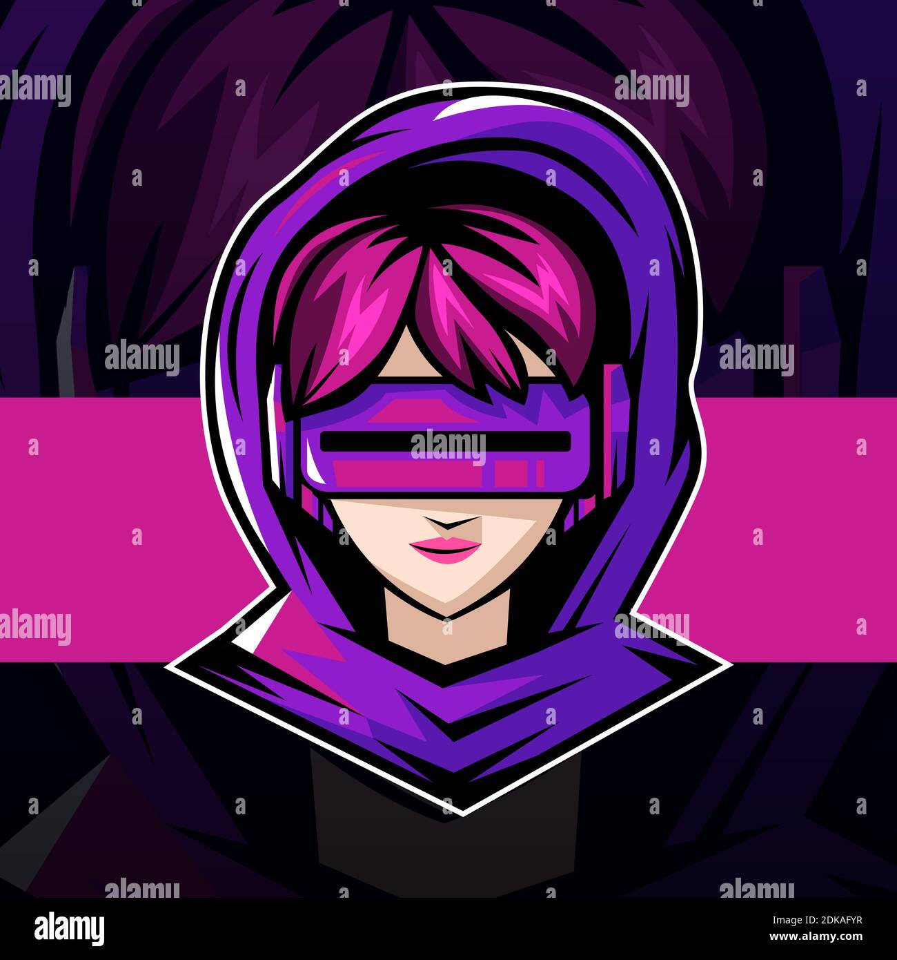 Design mascotte con logo Cyber Gamer girl esport. Illustrazione vettoriale. Illustrazione Vettoriale
