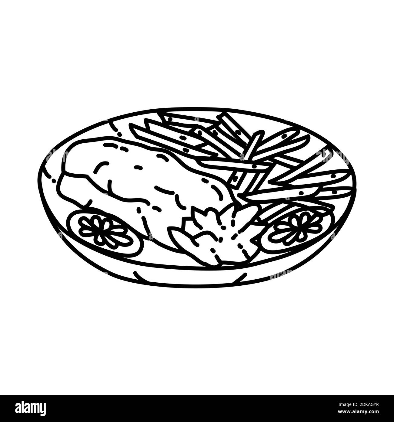Fritto Catfish icona. Doodle disegnata a mano o stile icona contorno Illustrazione Vettoriale