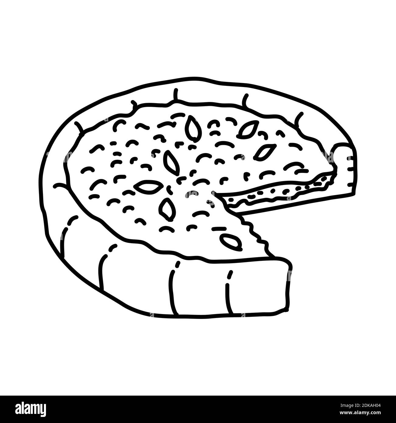 Icona Deep Dish Pizza. Doodle disegnata a mano o stile icona contorno Illustrazione Vettoriale
