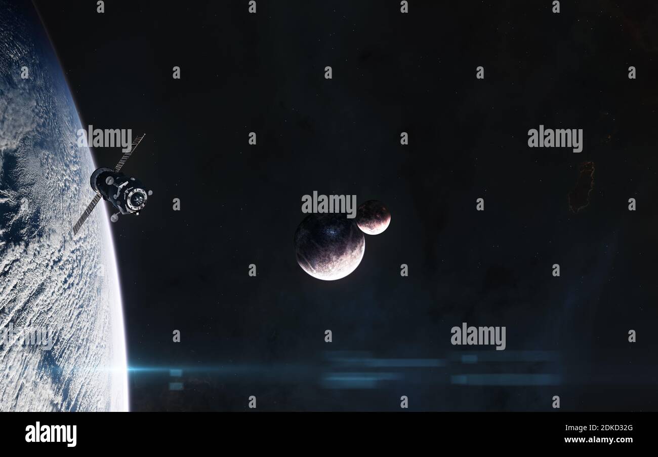 Pianeti nello spazio profondo. Stazione spaziale orbitante Foto Stock