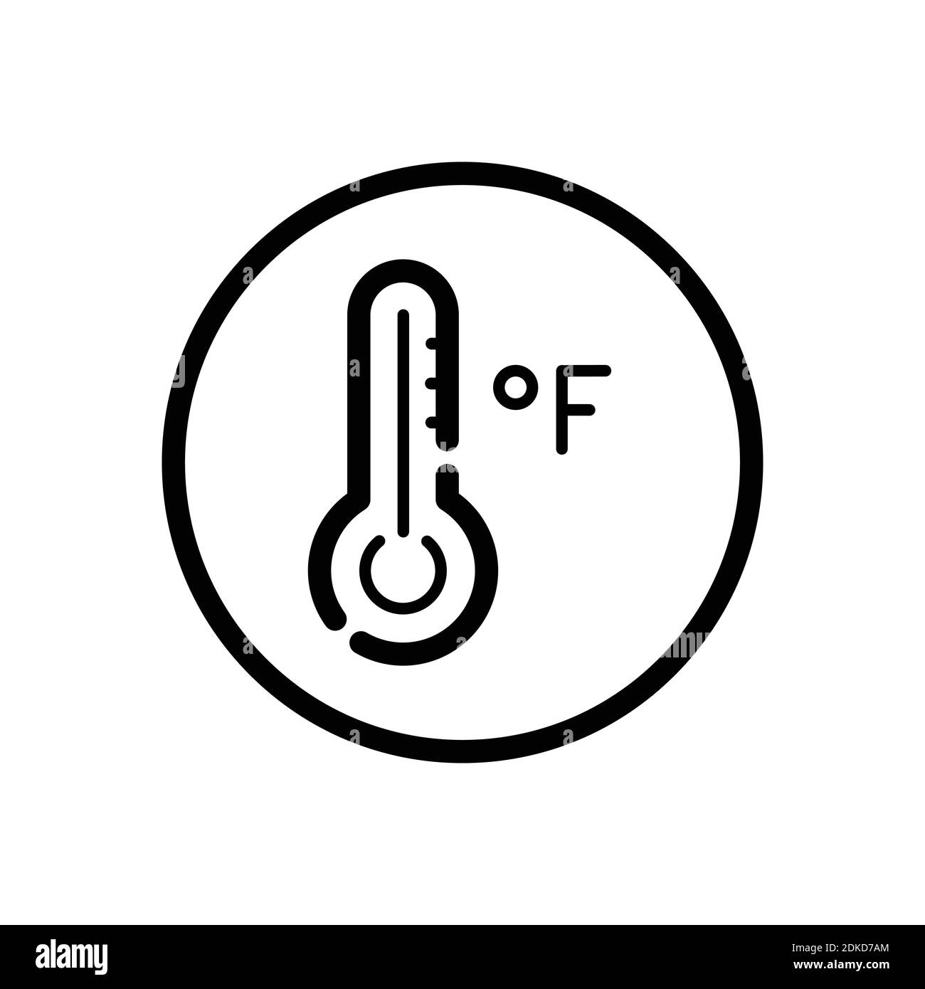 Termometro Farenheit. Icona del contorno meteo in un cerchio. Illustrazione vettoriale isolata Illustrazione Vettoriale