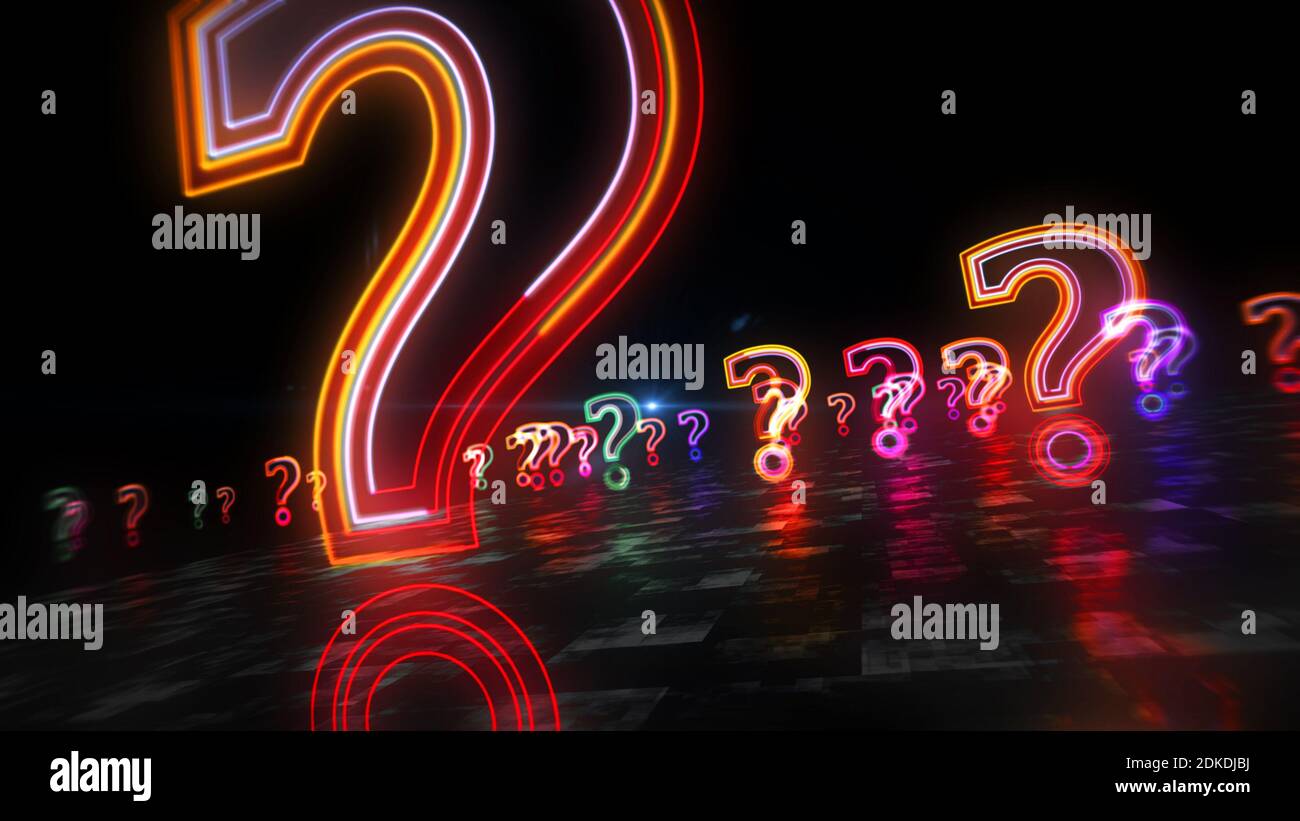 Punto interrogativo, simbolo di query, icona di ricerca e concetto del segno del quiz. Illustrazione del rendering 3d astratto futuristico. Foto Stock